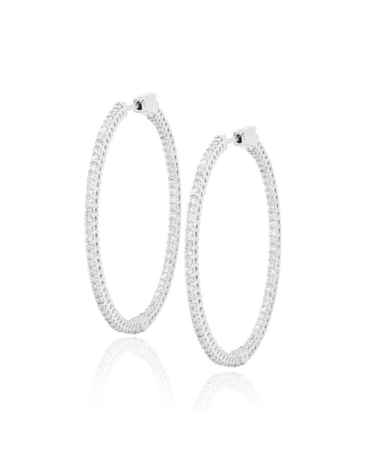 14k White Gold Diamond Inside-out Hoop Earrings
