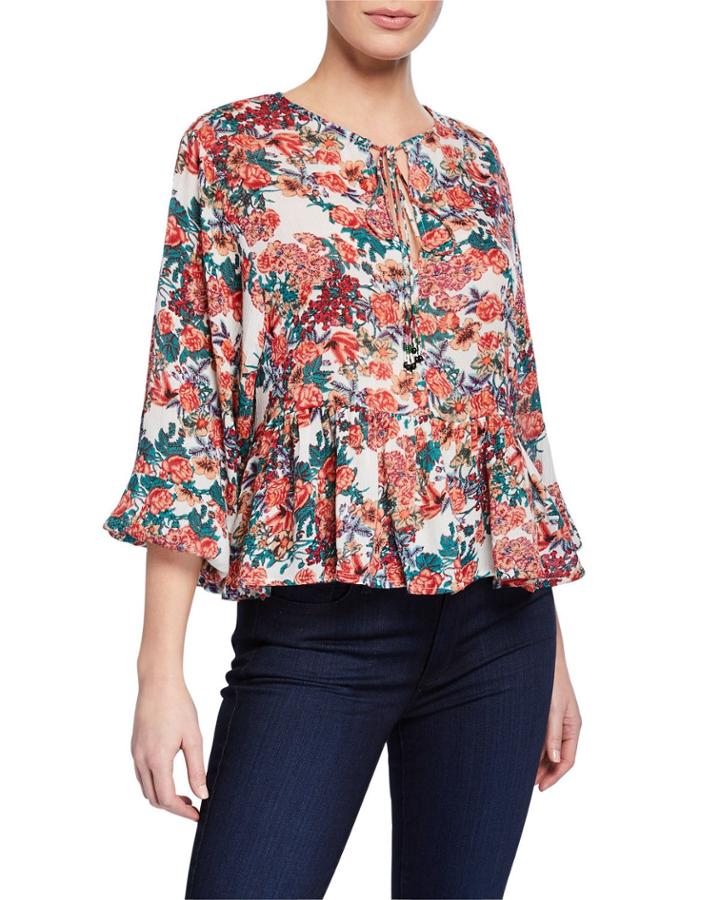 Garden Delight Floral Tie-neck Blouse
