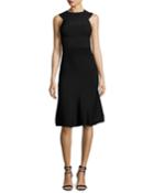 Ribbed Sleeveless A-line Dress, Black