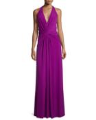 V-neck Twist-front Evening Gown, Purple