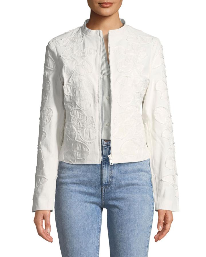 Floral-applique Zip-front Jacket