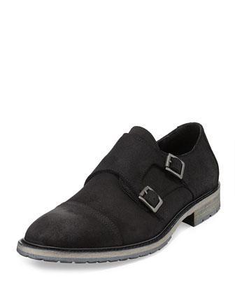 Andrew Marc Leather Monk Strap Shoes,