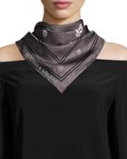 Skull-print Silk Bandana Scarf, Gray/black