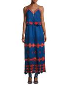 Phyllis Embroidered Cotton Voile Maxi Dress, Blue