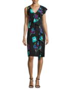 Sleeveless Floral-print Ruffled Cocktail Dress