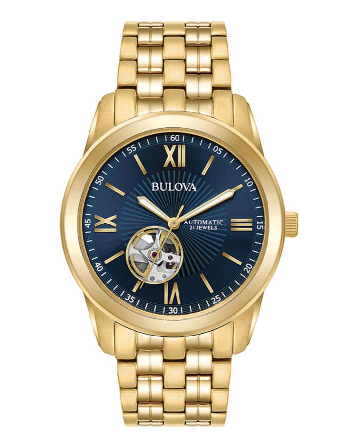42mm Men's Automatic Bracelet Watch, Gold/navy