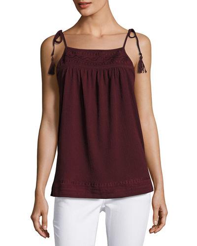 Tie-shoulder Embroidered