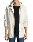 Detachable-hood Zip-front Coat, Beige
