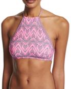 Ziz Printed Halter Swim Top, Pink Pattern