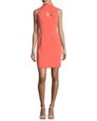 Crossover Mock-neck Sleeveless Dress W/ Keyhole