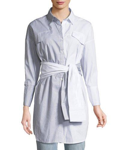 Button-front Belted Colorblock Tunic