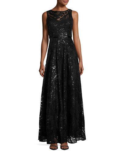 Sequin-embellished Swing Gown, Black