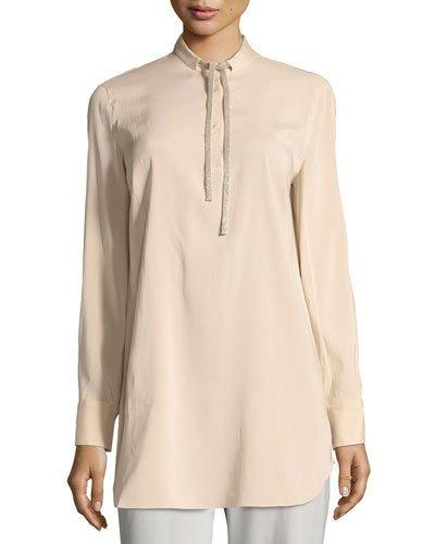 Long-sleeve Monili Neck-tie Tunic