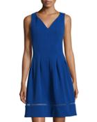 Sleeveless Pique Fit & Flare Dress, Cobalt