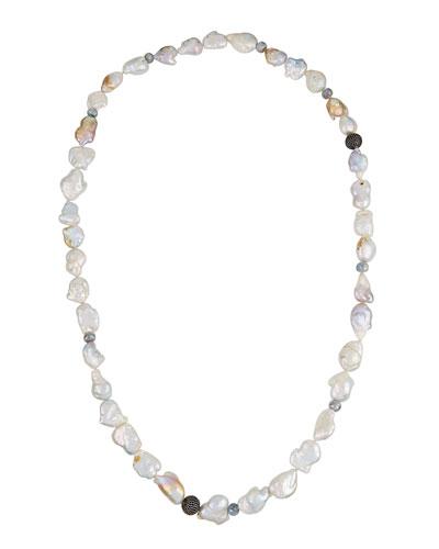 Baroque Pearl, Silverite & Spinel Opera Necklace,