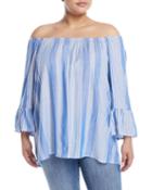 Striped Bell-sleeve Blouse,
