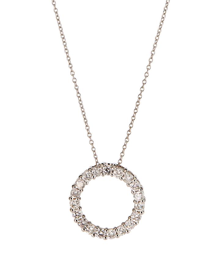 14k White Gold Diamond Circle Pendant Necklace,