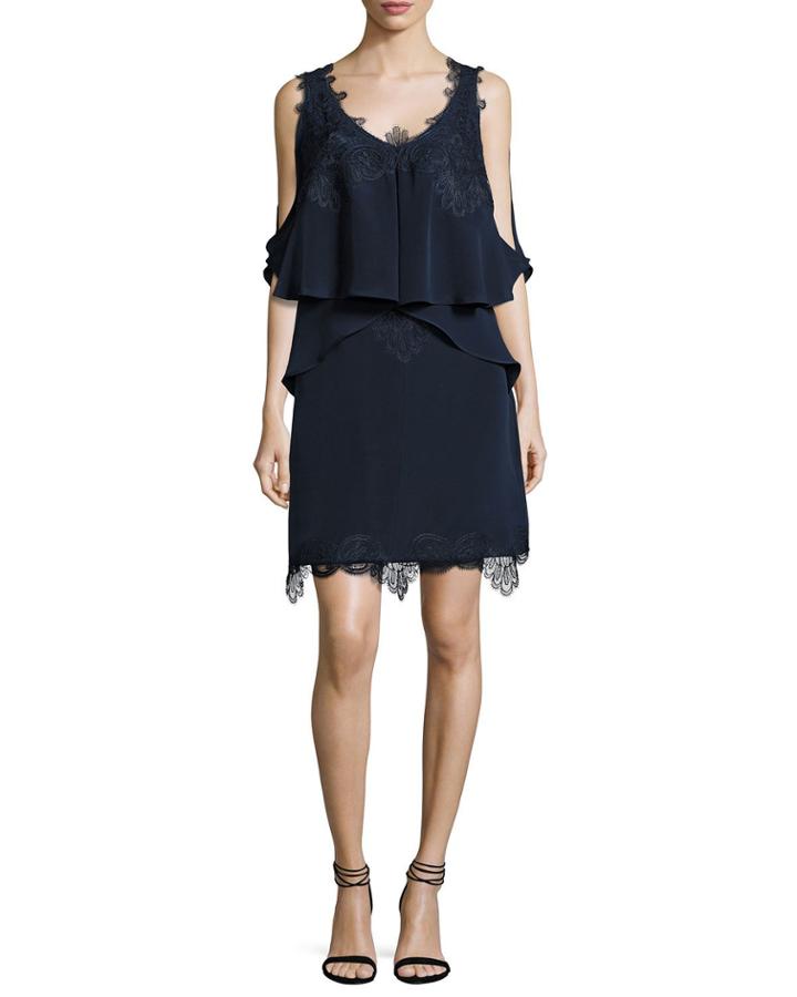 Fiora Cold-shoulder Silk Popover Cocktail Dress