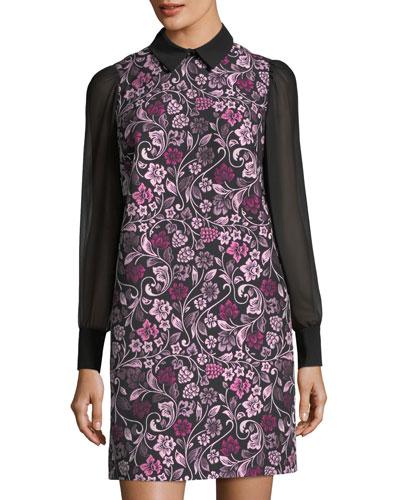 Jacquard A-line Dress W/chiffon