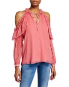 Ventura Split-neck Cold-shoulder Chiffon Blouse
