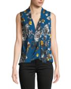 Beckett Pleated Floral Blouse With Tie