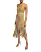 Sleeveless Crochet Midi Dress With Fringe Hem