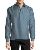 Men's Long-sleeve Silk Half-button