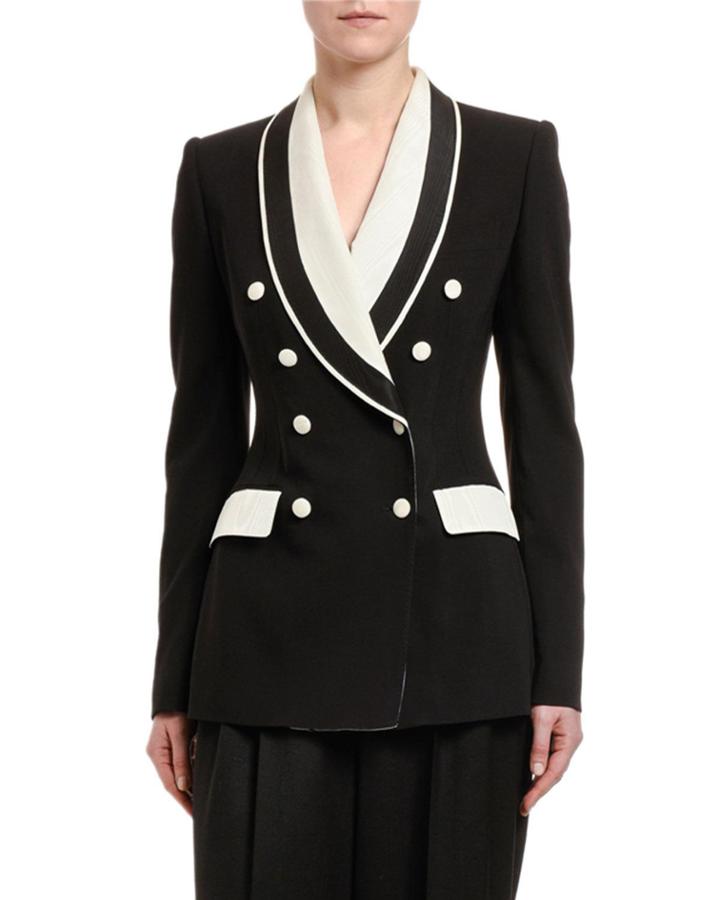 Double-breasted Contrast Lapel Tuxedo Jacket
