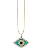 14k Large Enamel Eye Necklace W/ Diamonds