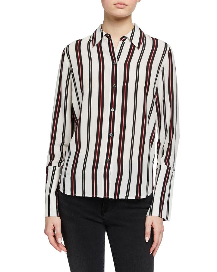 Striped Button-front Cuffed