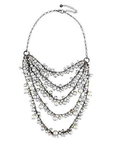 Multi-row Simulated Gray Pearl Necklace