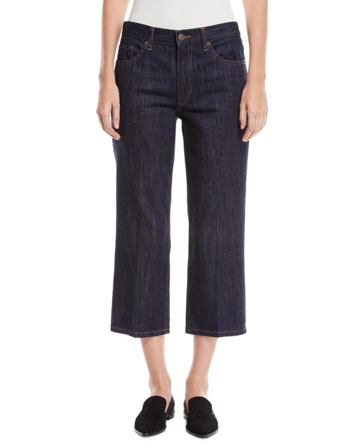 Wide-leg Cropped Denim Pants W/ Contrast Topstitch