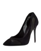 Lucrezia Mixed Mesh Suede Pump, Nero
