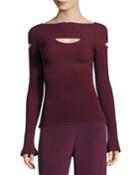 Ribbed Boat-neck Top With Cutouts,