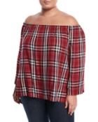 Off-the-shoulder Plaid Top, Black And White