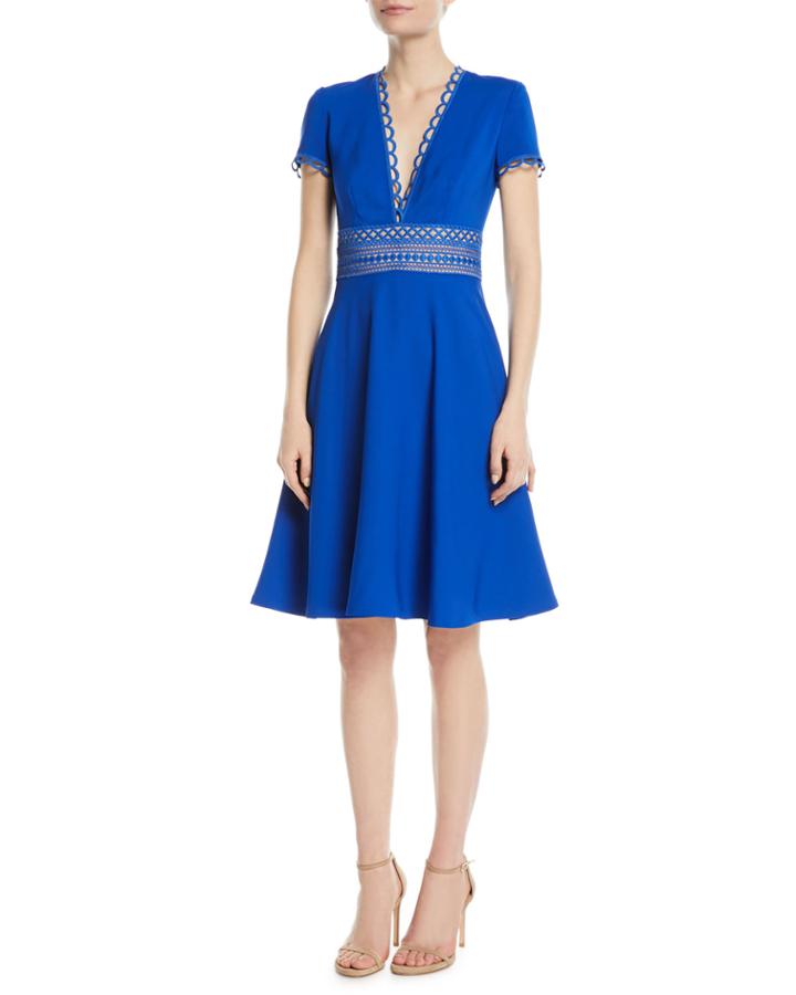 Crepe Short-sleeve Cocktail Dress W/