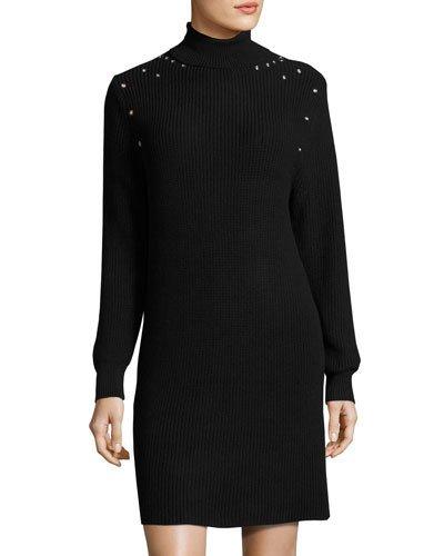 Shaker Grommet-shoulder Dress, Black