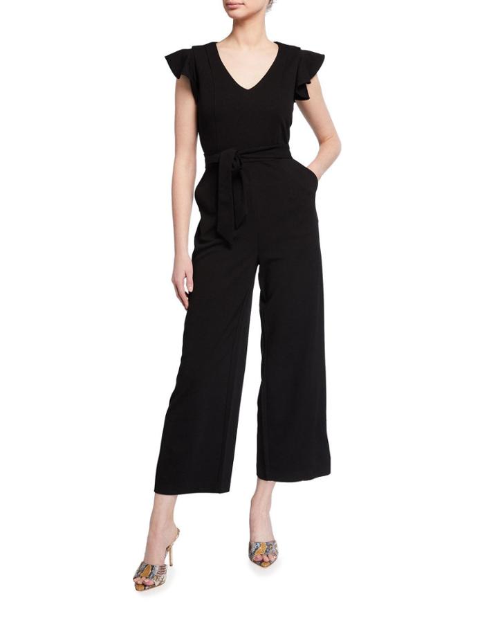Ruffle Cap-sleeve Wide-leg Jumpsuit