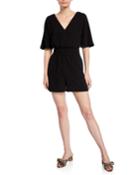 Surplice Smock-waist Short-sleeve Romper