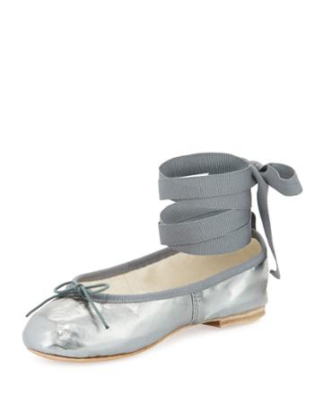 Street Ballet Ankle-wrap Flats, Gunmetal