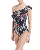 One-shoulder Floral-print One-piece