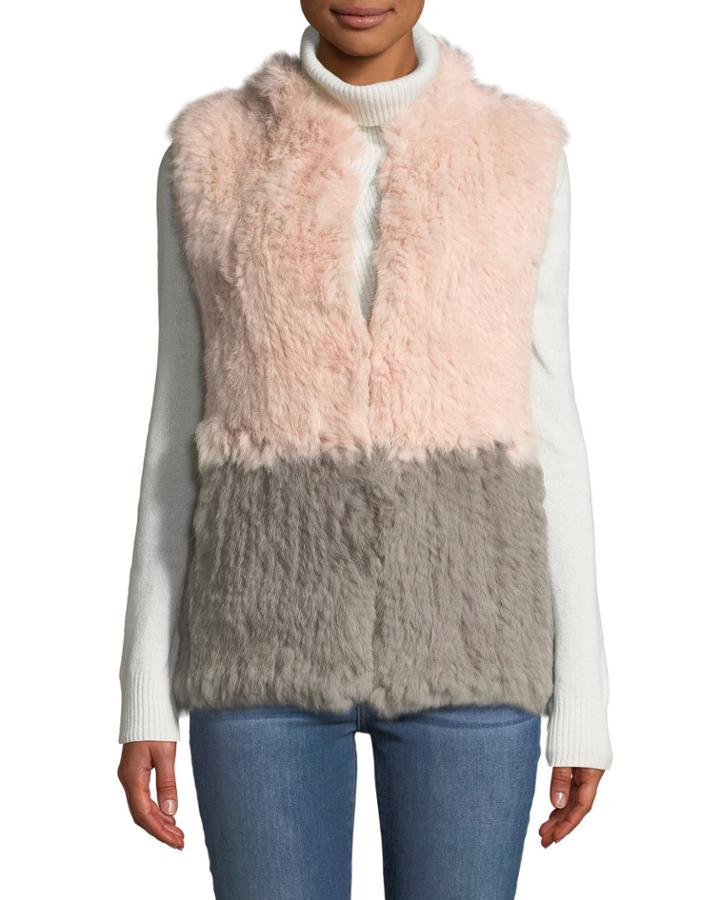 Colorblock Rabbit Fur Vest