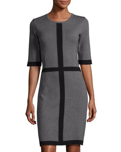 Joanna Contrast-trim Dress, Gray/black