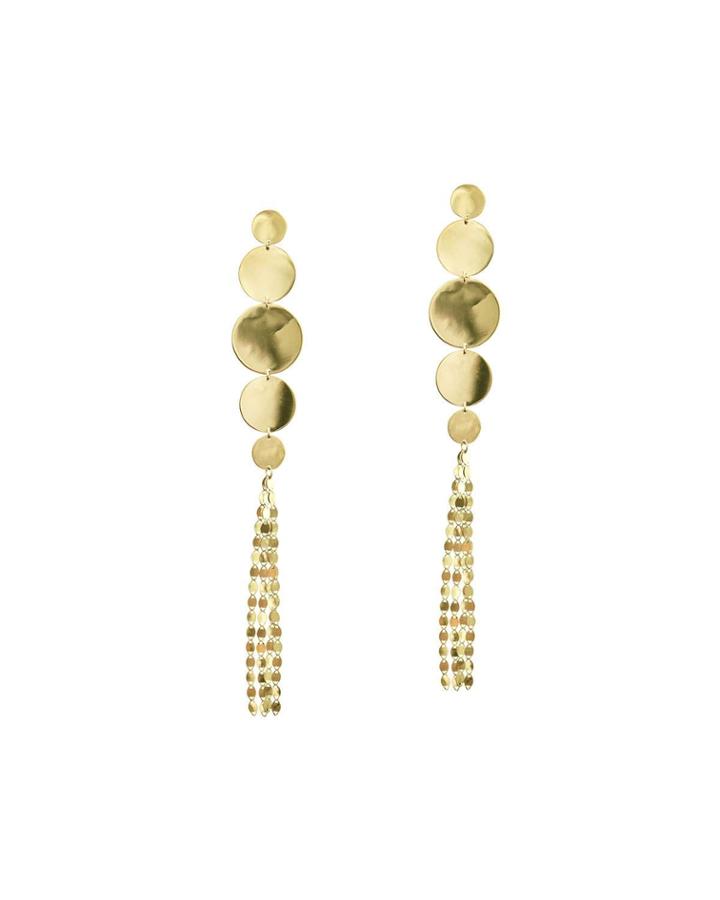Large Nude Disc Fringe Earrings