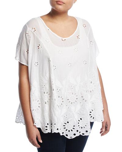 Jen Eyelet Flare Blouse, White,
