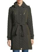 Quilted Pea Coat W/ Belt & Hood