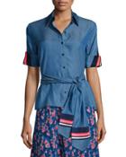 Embroidered Jia Jia Chambray Short-sleeve Top