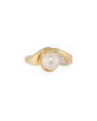14k Yellow Gold Pink Pearl & Diamond Ring, 0.02tcw,