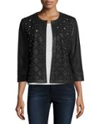 Classic Diamond-studded Leather Jacket, Black