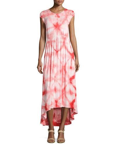 Tie-dye Cap-sleeve Maxi Dress, White Flame/scarlet